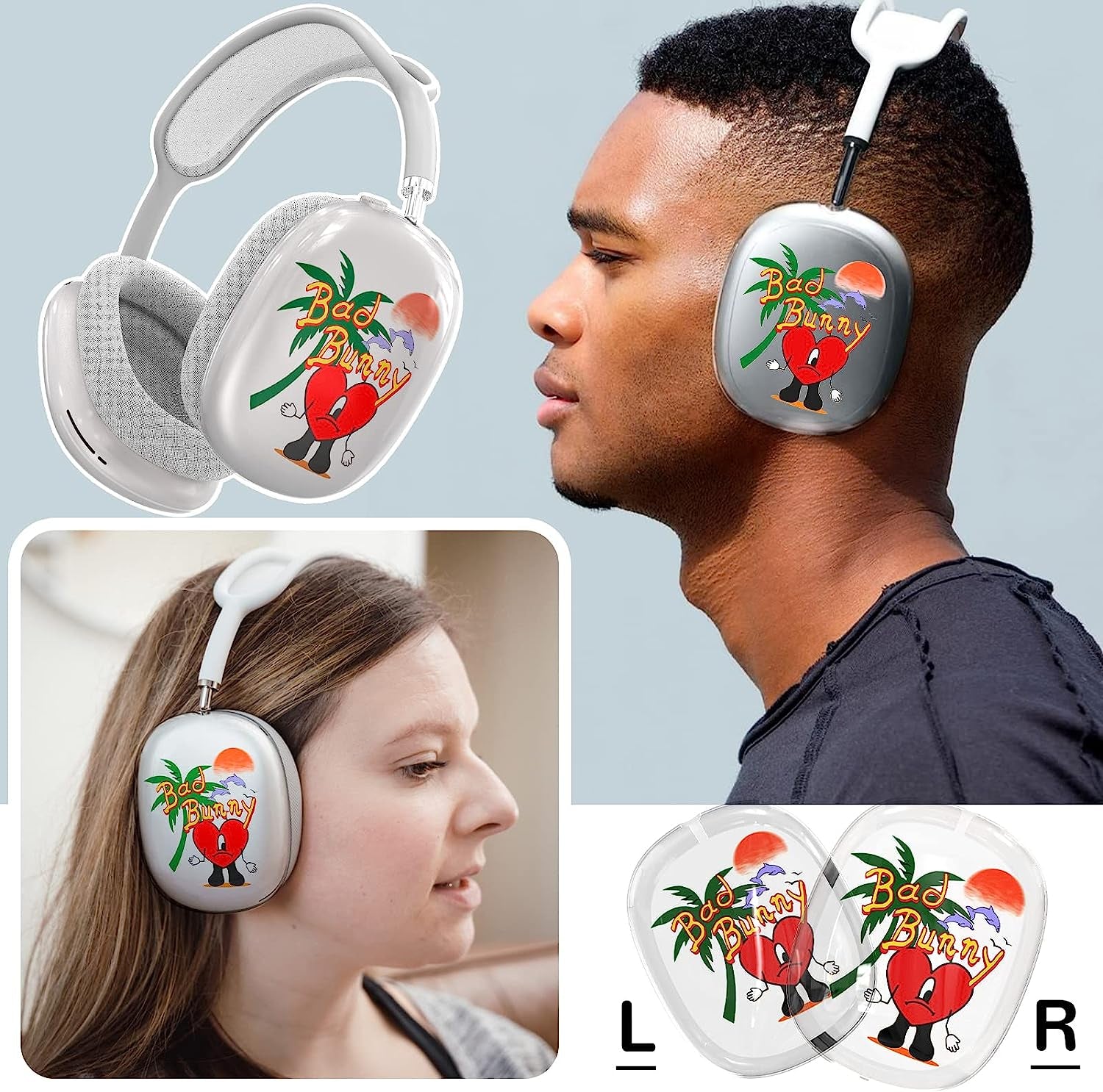 Clear Bad Funny Bunny Design Airpods Max Case,Soft Silicone TPU Protective Cover Accessories Compatible with Apple Airpods Max for Teens Boys Girls  AIBEAMER   