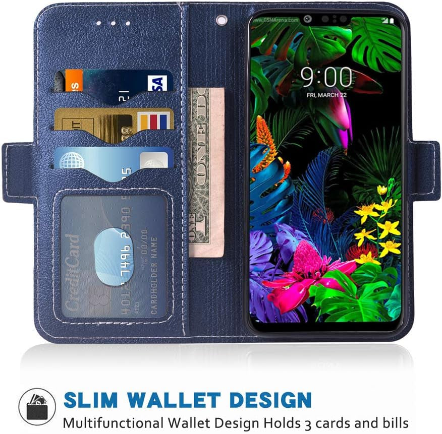 Phone Case for LG G8 Thinq Folio Flip Wallet Case,Pu Leather Credit Card Holder Slots Full Body Protection Kickstand Hard Hybrid Protective Phone Cover for LGG8 Thin Q G 8 G8Thinq Lgg8Thinq Dark Blue  WWAAYSSXA   