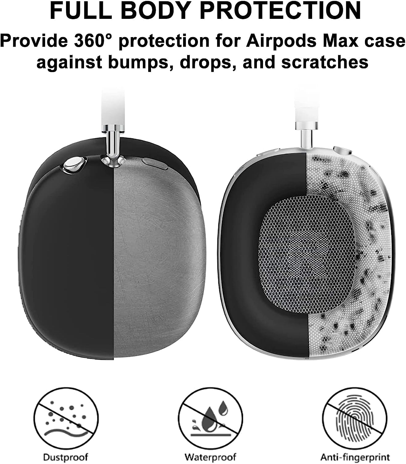 VAEKNVG for Apple Airpods Max Case Cover, Soft Silicone Anti-Scratch Ear Pad Case Cover/Ear Cups Cover/Headband Cover for Airpods Max, Shockproof Protective Earbuds Accessories for Airpods Max(Black)  VAEKNVG   