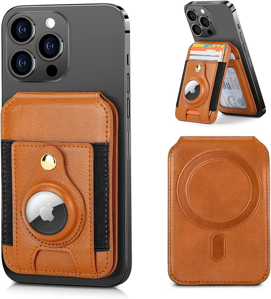 Nuoku Leather Magsafe Wallet with Airtag Holder, Magnetic Phone Wallet with Adjustable Stand for Iphone 14/13/12 Series, NOT Compatible with 13 Mini/12 Mini, Fit 8 Cards, Brown  nuoku   