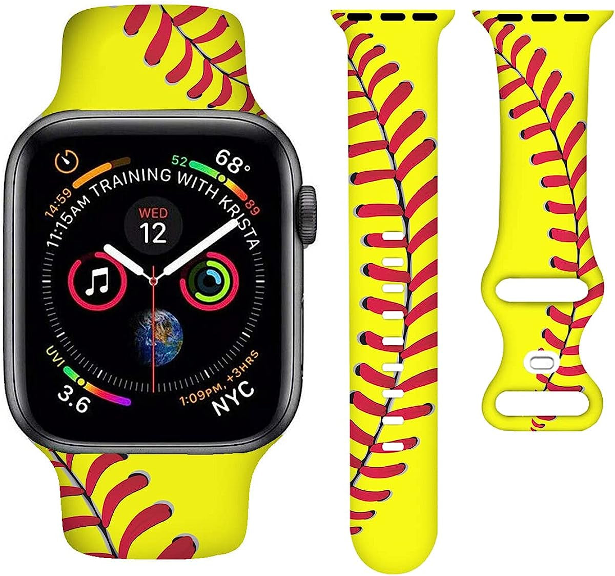 BACDOILQ Ball Game Watch Band Smartwatch Bands Compatible with Watch 38Mm/40Mm/42Mm/44Mm Soft Silicone Strap Replacement for Series 7/6/5/4/3/2/1/SE  BACDOILQ Softball 38/40mm 