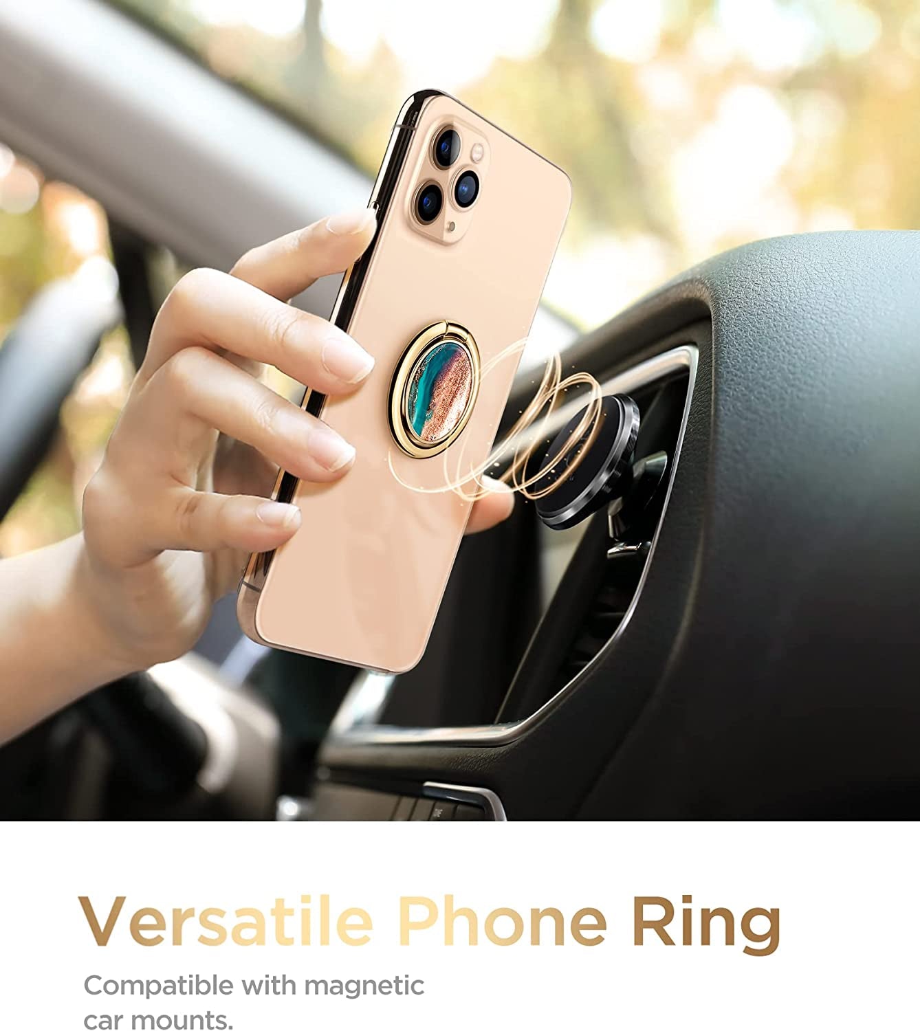GVIEWIN Marble Cell Phone Ring Holder, Metal Kickstand Grip for Magnetic Car Mount Compatible with Iphone 14 Pro Max/14 Plus/13/12 Series & Galaxy S22/S23 Ultra and Other Smartphones(Drift Sand/Brown)  GVIEWIN   