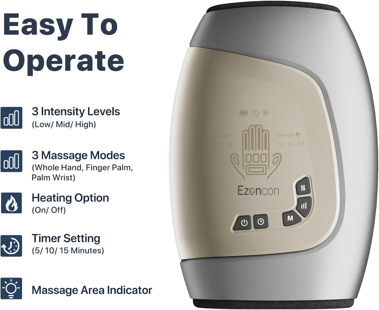 Ezencon Electric Hand Massager Machine with Fingers Opening, Rechargeable Hand Massager for Arthritis and Carpal Tunnel, Hand Massager with Heat and Compression, Finger Massage Roller Included  Ezencon   