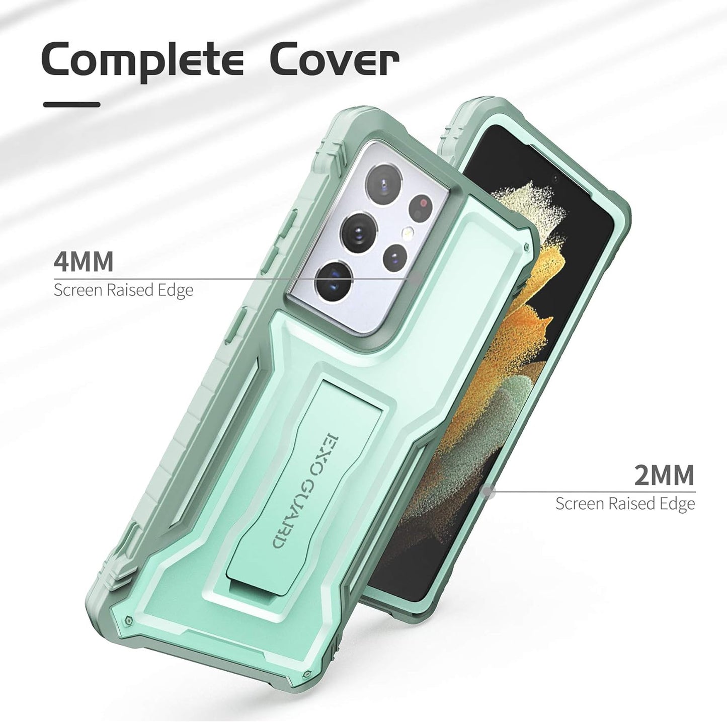 Exoguard Samsung Galaxy S21 Ultra 5G Case, Rubber Shockproof Full Body Cover Case for Samsung S21 Ultra 5G Phone 6.8 Inch, Built-In Kickstand (Green)  ExoGuard   