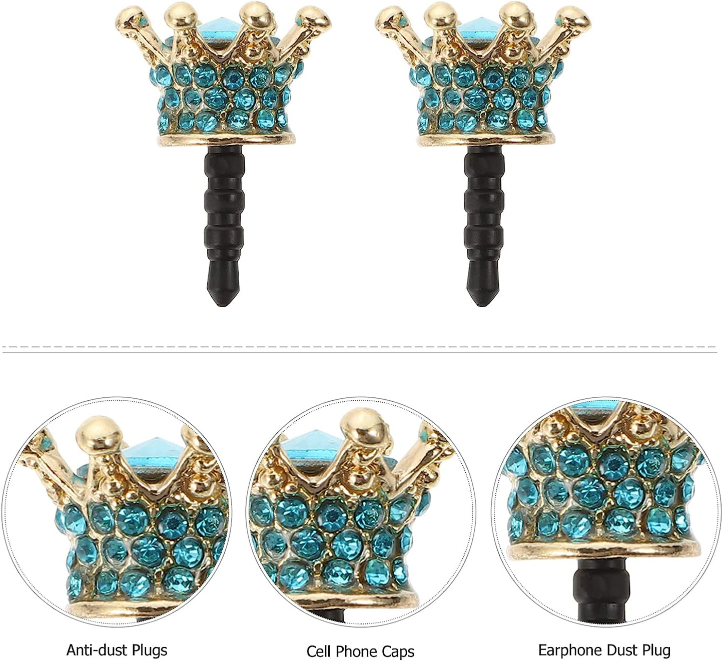 Hemobllo 2Pcs Earphone Jack Plug Crown Earphone Jack Stopper Rhinestone Dust Caps DIY Phone Accessories for 3. 5MM Headphone (Sky Blue)  Hemobllo   
