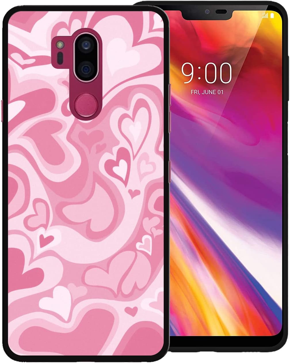 Zaztify Phone Case for LG G7 Thinq/Plus/One/Fit/Fit+, Pastel Lovely Irregular Brown Love Heart Khaki Lovecore Aesthetic Cute Shockproof Protective Anti-Slip Thin Slim Soft Phone Cover Shell  zaztify Pink Lovecore  