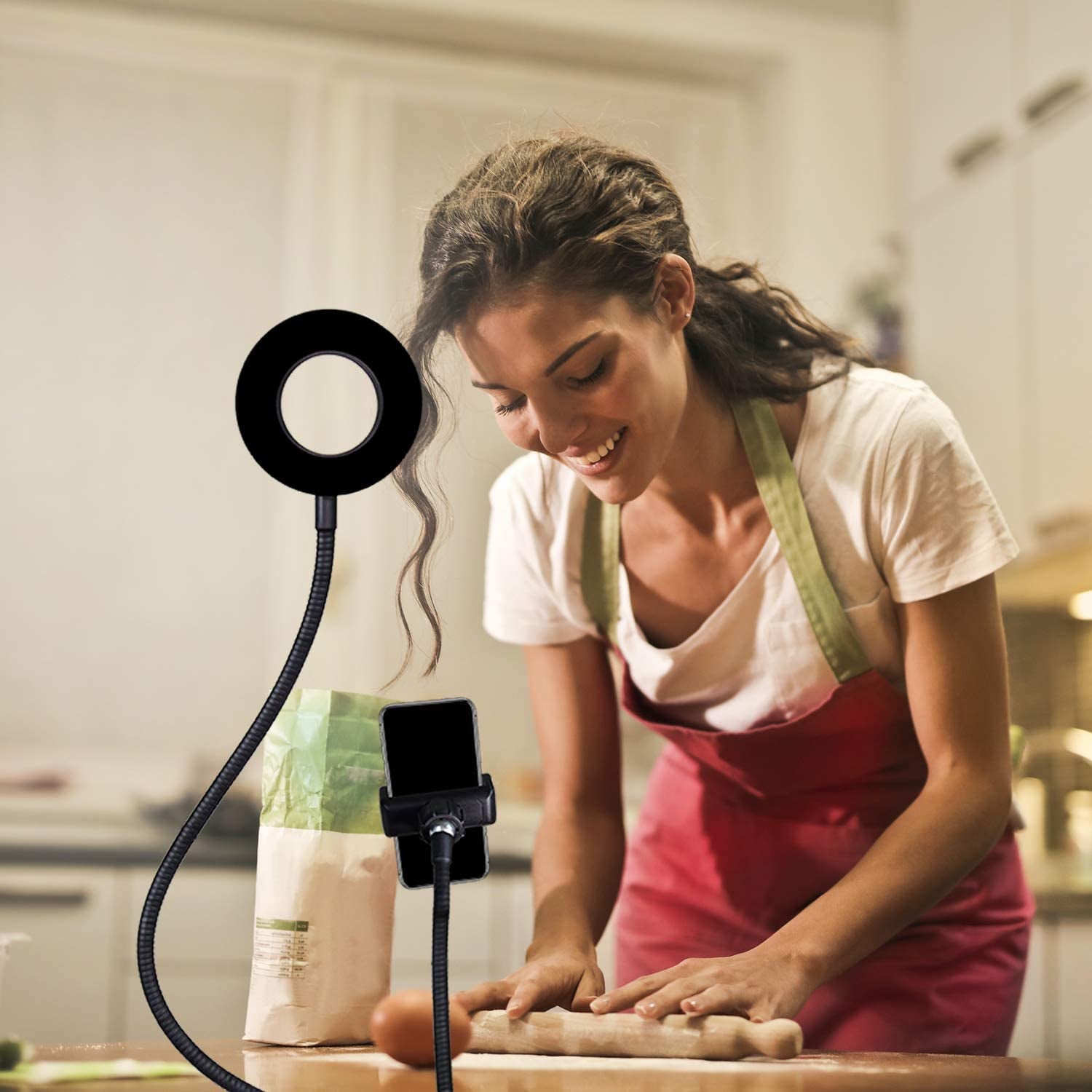 ETOPLIGHTING LED Selfie Ring Light with Cell Phone Holder for Photo Video Live Streams, Gooseneck Dimmable Desk Light, APL1970  ETOPLIGHTING   