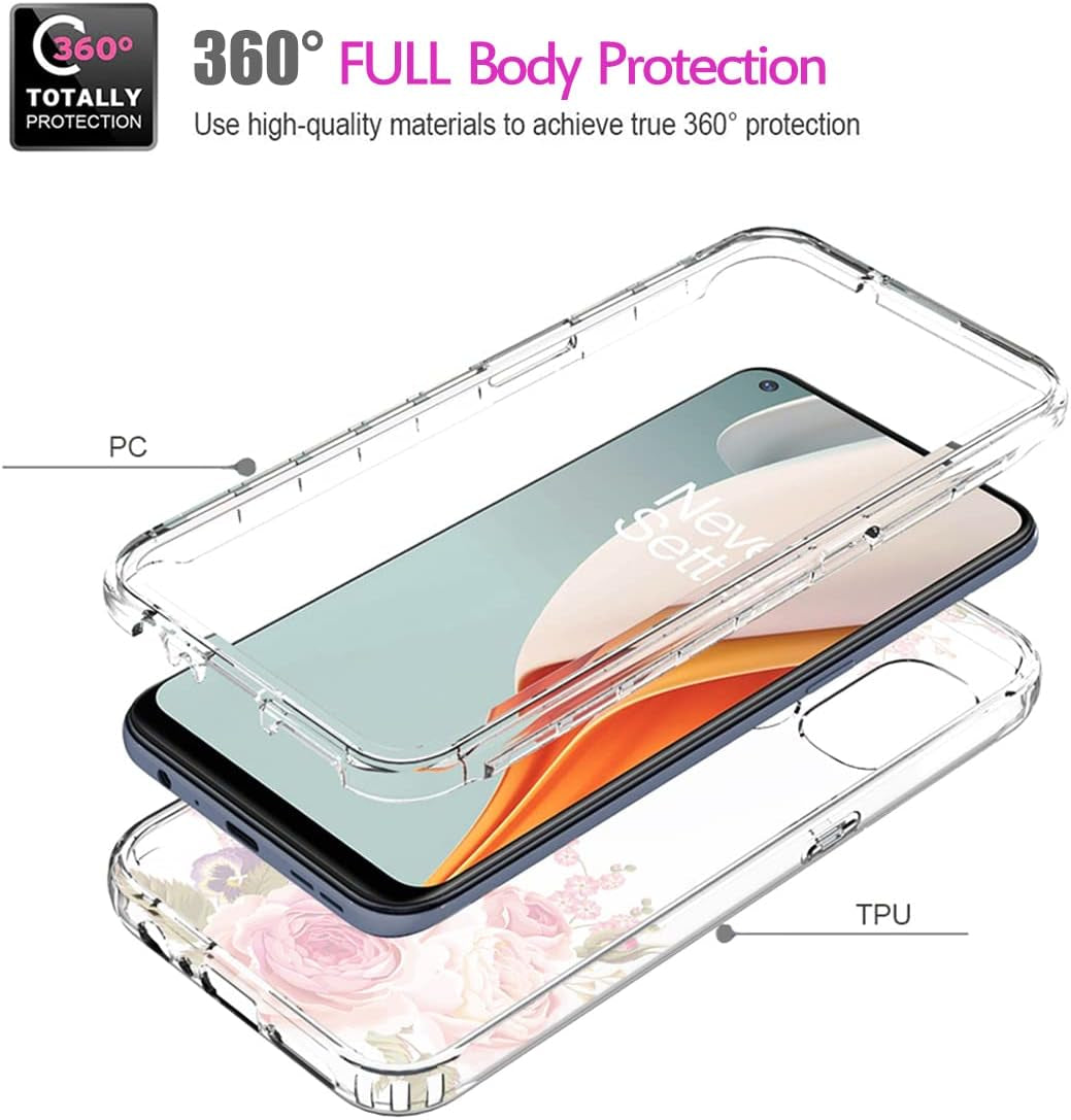 Vavies Case for Oneplus Nord N100 BE2013 Case with Tempered Glass Screen Protector, Full Body Clear Flexible with Floral Design Protection Phone Cover Cases for Oneplus Nord N100 (Rose Flower)  Vavies   