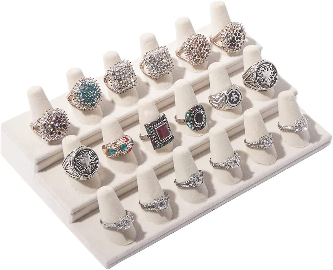 Byken Jewelry 18 Fingers Ring Holder Display Stand (White Velvet)  ByKen Jewelry   
