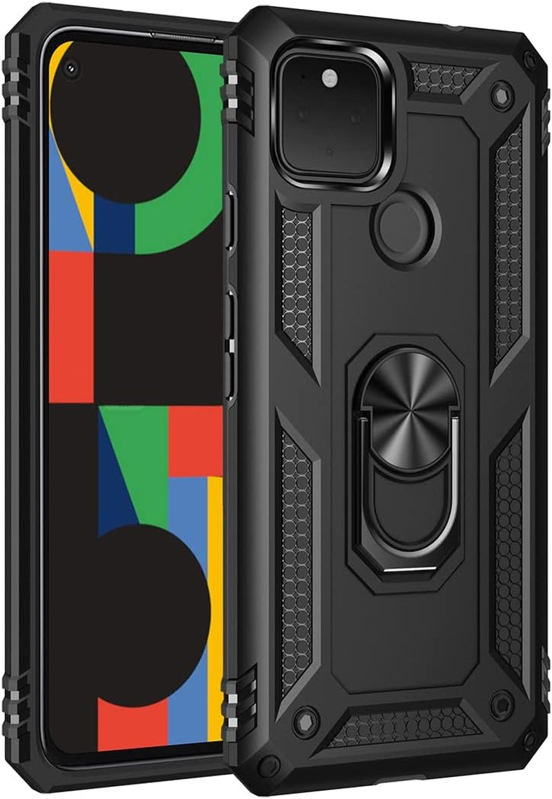 Yerebel for Pixel 4A 5G Case, Pixel 5XL G025I Case with Tempered Glass Screen Protector, [Military Grade] [Metal Ring] [Magnetic Support] Defender Heavy Duty Armor Cover for Google Pixel 4A 5G (Black)  Yerebel   