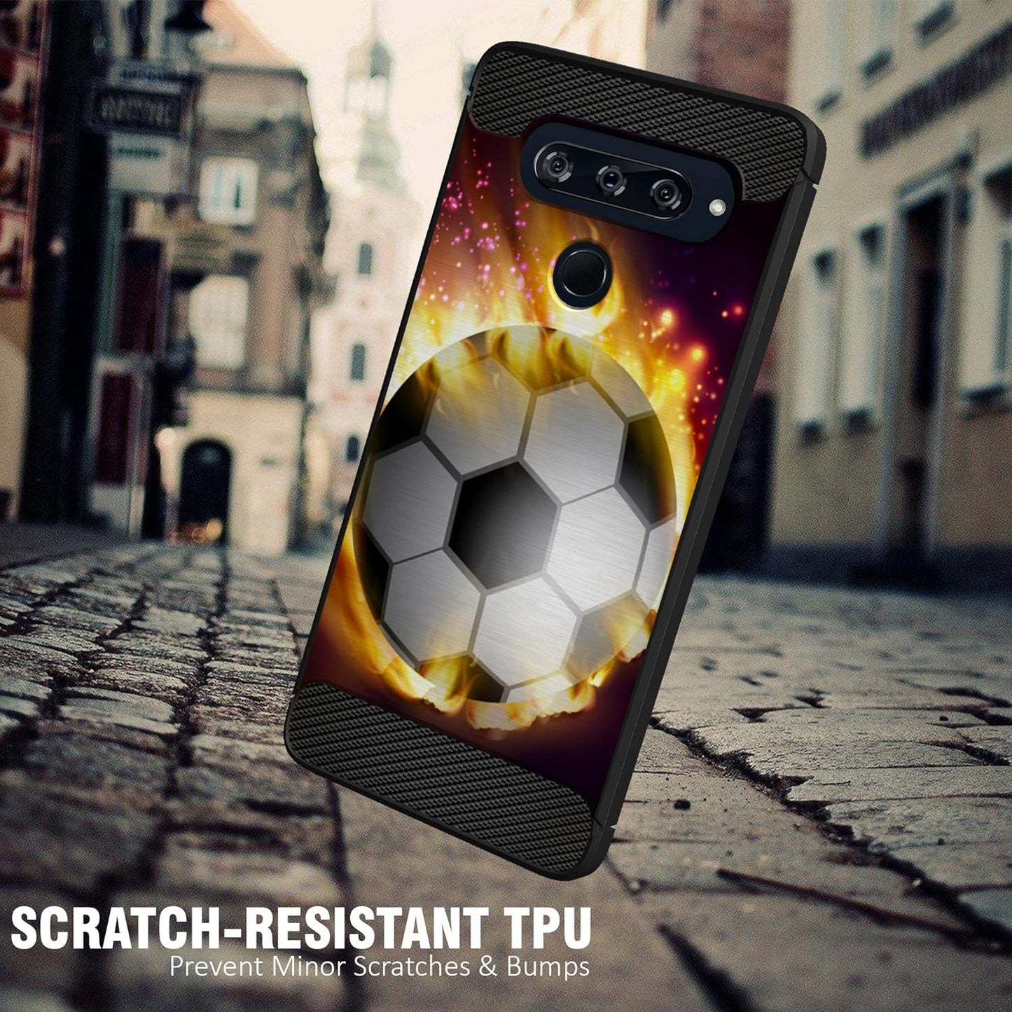 Casesondeck Sports Case Compatible with LG V40 Thinq- Flex Max Matte TPU Perfect Fitted Case Slim and Elegant (Soccer Fire)  CasesonDeck   