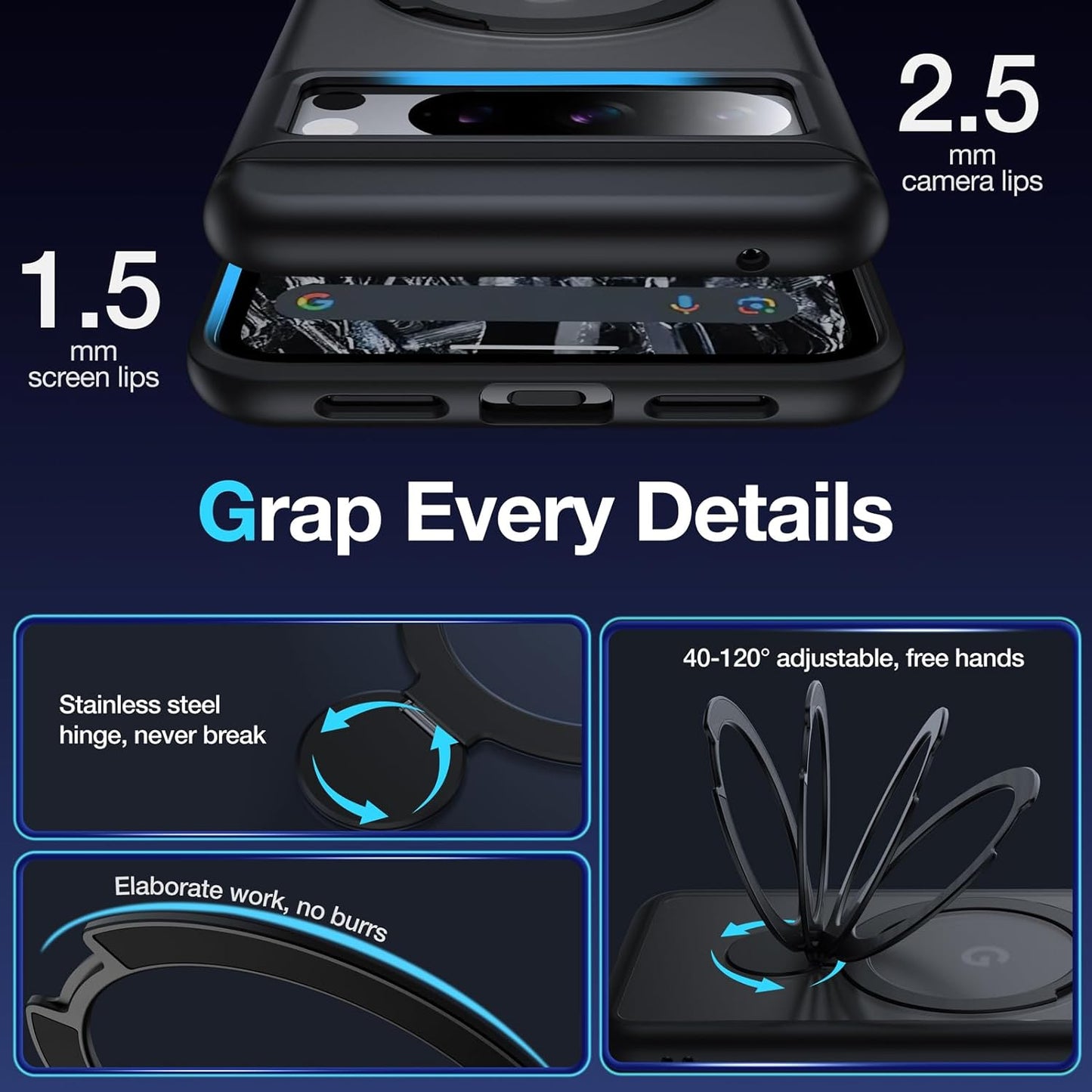 [360°Rotatable Ring] for Google Pixel 8 Pro Case Compatible with Magsafe [NO.1 Magnetic Invisible Stand] [Military Shockproof] [Translucent Matte] with Silicone Bumper for Pixel 8 Pro Cover Slim,Black  FNDMIL   