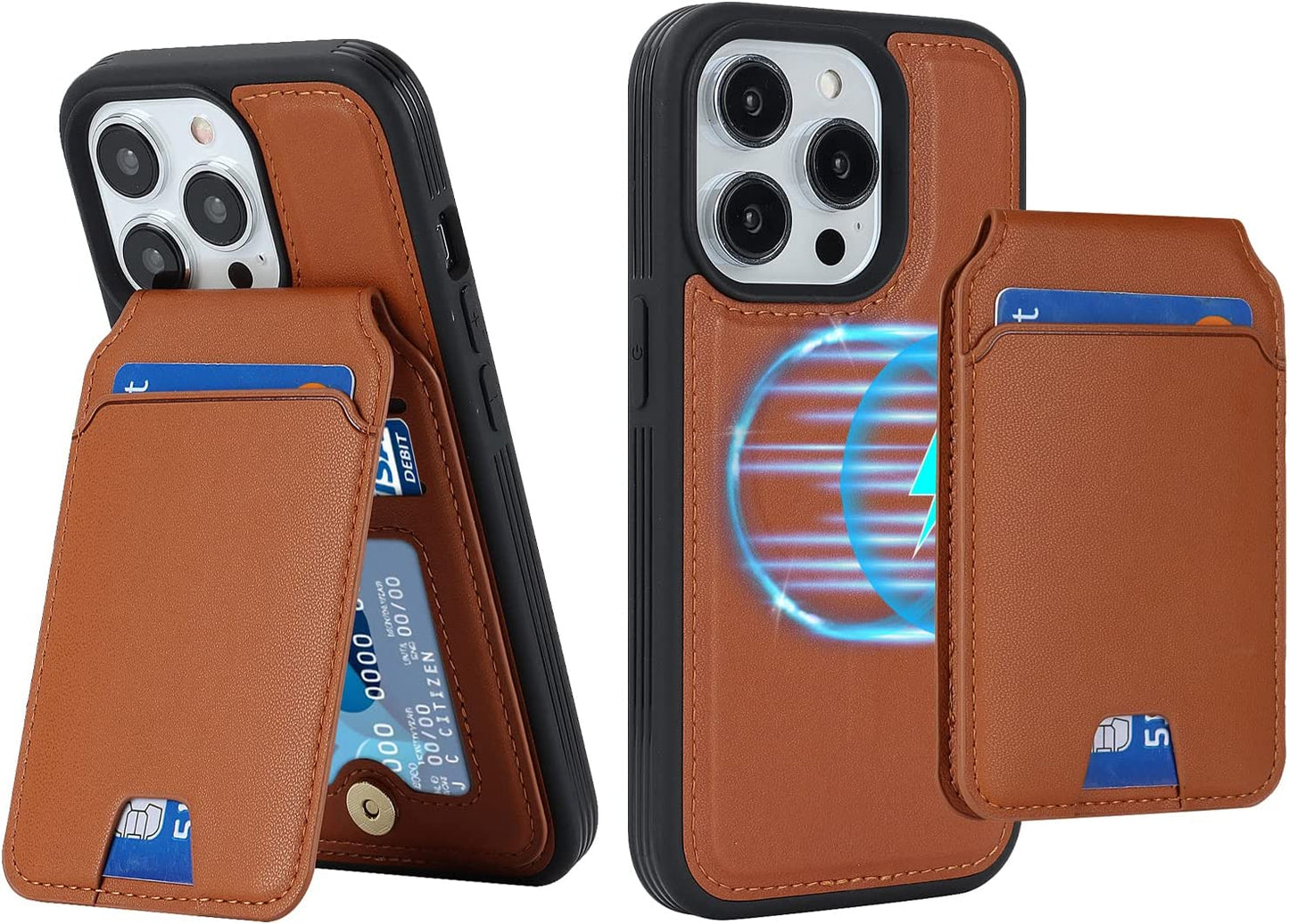 Ｈａｖａｙａ Iphone 13 Pro Max Phone Case Magsafe Compatible,Iphone 12 Pro Max Case Wallet with Card Holder,Magnetic Detachable,Magnetica Mag-Safe Cover with Kickstand for Women and Men-Purple  Ｈａｖａｙａ Brown iPhone 14 Pro 