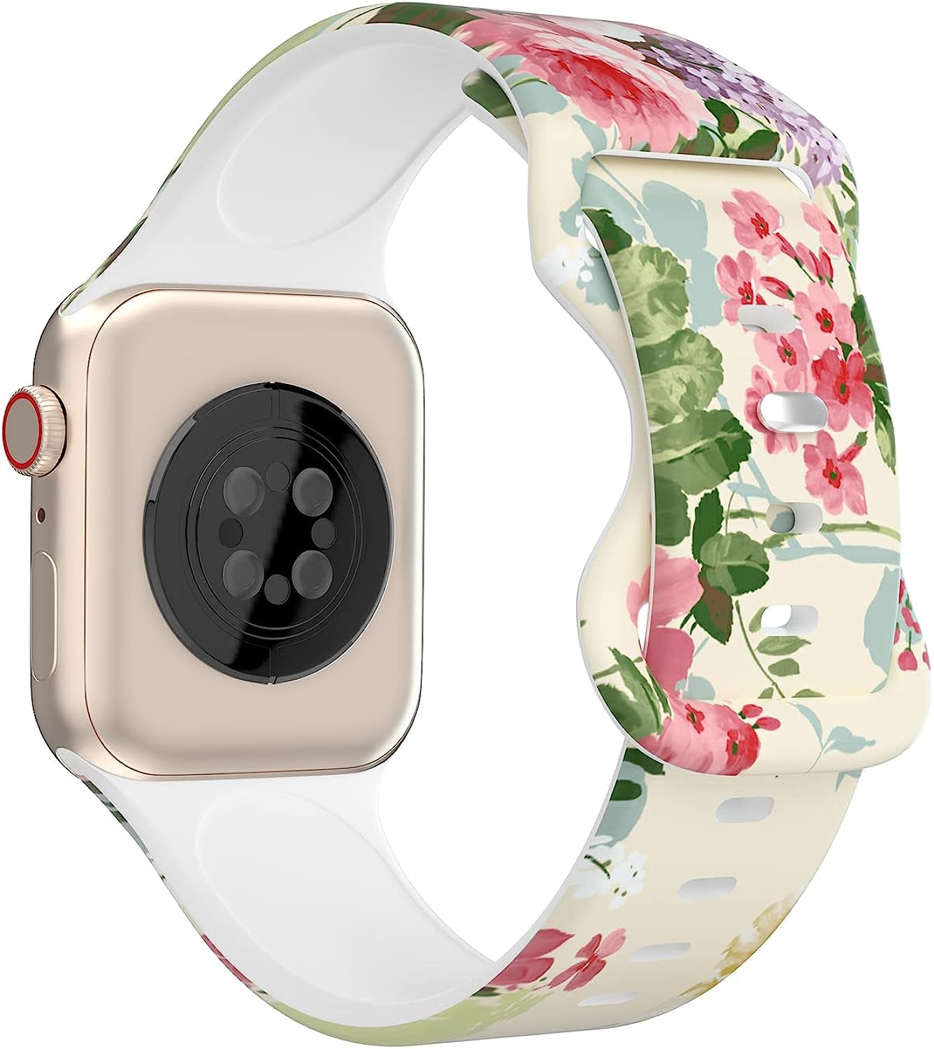 Floral Apple Watch Bands 38Mm 40Mm 41Mm 42Mm 44Mm 45Mm for Women Men, Soft Silicone Sport Replacement Watch Band Flower Design Breathable Slim Strap Wristband for Iwatch Series SE 7 6 5 4 3 2 1 Band  HONEYBABY 02 42mm/44mm/45mm 