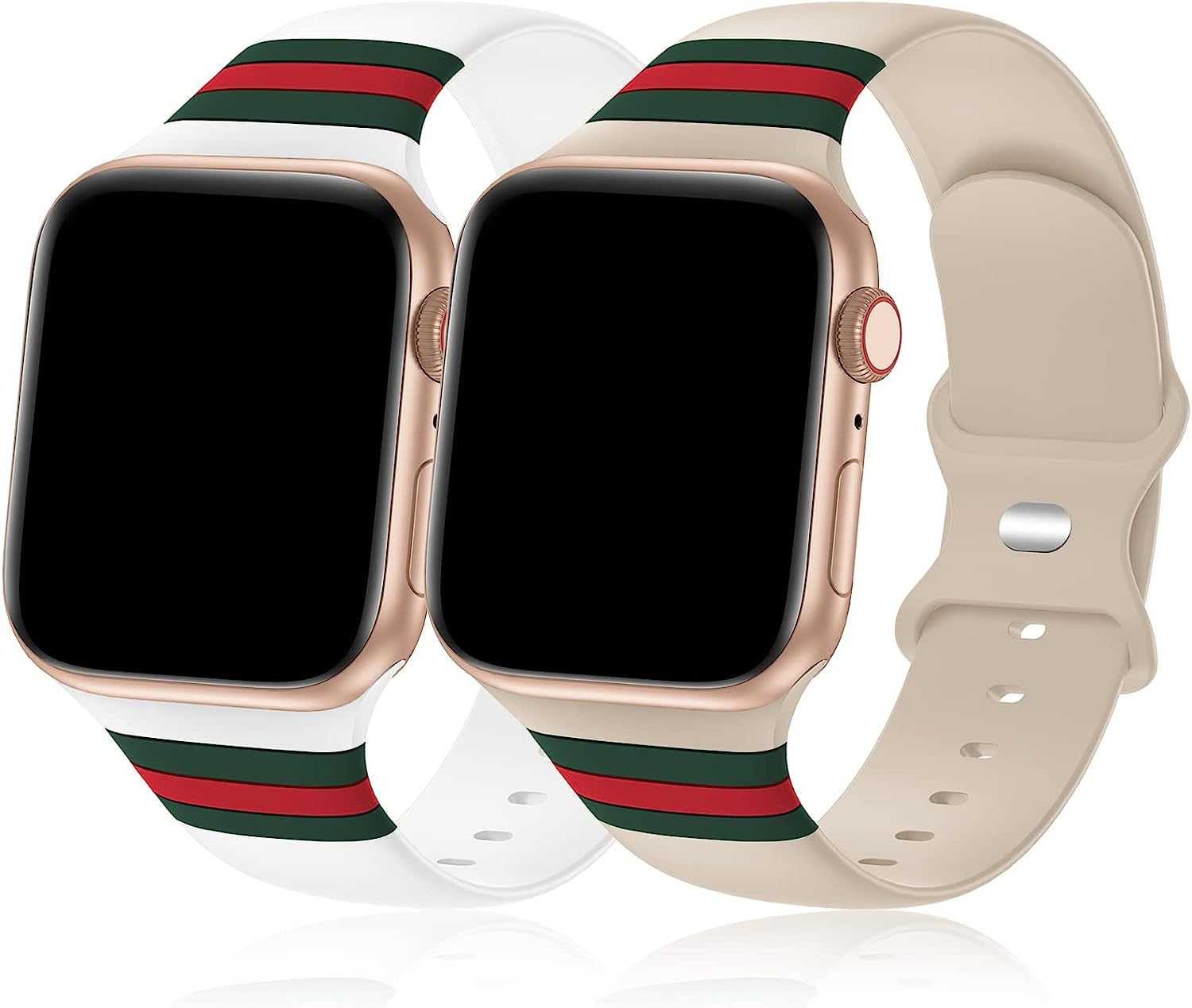 2 Pack Designer Bands Compatible with Apple Watch Band 38Mm 40Mm 44Mm 41Mm 42Mm 45Mm 49Mm Men Women, Soft Silicone Sport Strap Replacement Wristbands for Iwatch Bands Series Ultra SE 8 7 6 5 4 3 2 1  iWabcertoo White/Walnut 42mm/44mm/45mm/49mm 