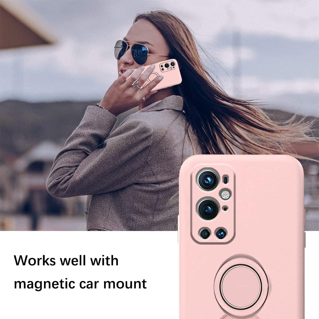 Compatible with Oneplus 9 Pro Case with Creative Astronaut Pattern Holder Green, Oneplus 9 Pro Phone Case with Ring Kickstand Silicone Shockproof Soft TPU Protective Slim Cover (Pink)  Wousunly   