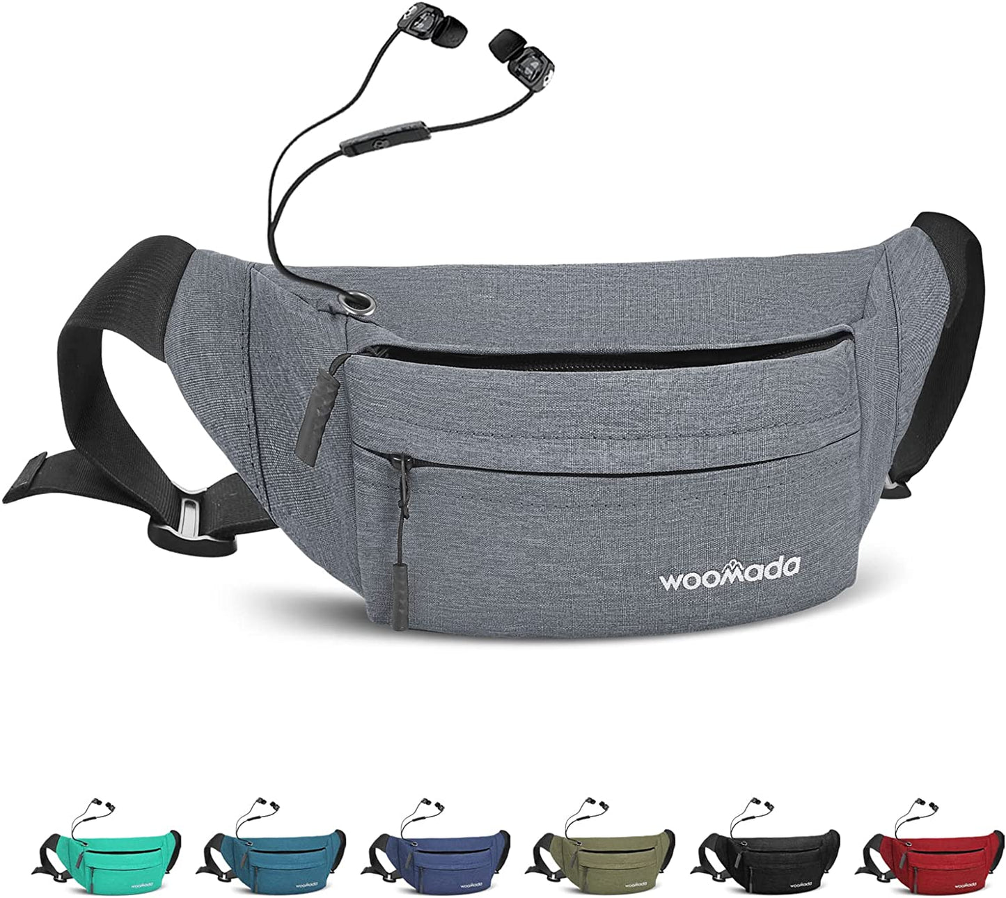 WOOMADA Crossbody Belt Bag, Fanny Pack for Women, Waist Pack with Adjustable Strap & Headphone Jack, Pocket Waist Bag for Running Workout Sports Travelling Cycling Hiking Jogging, Easy Carry Any Phone  WOOMADA grey  