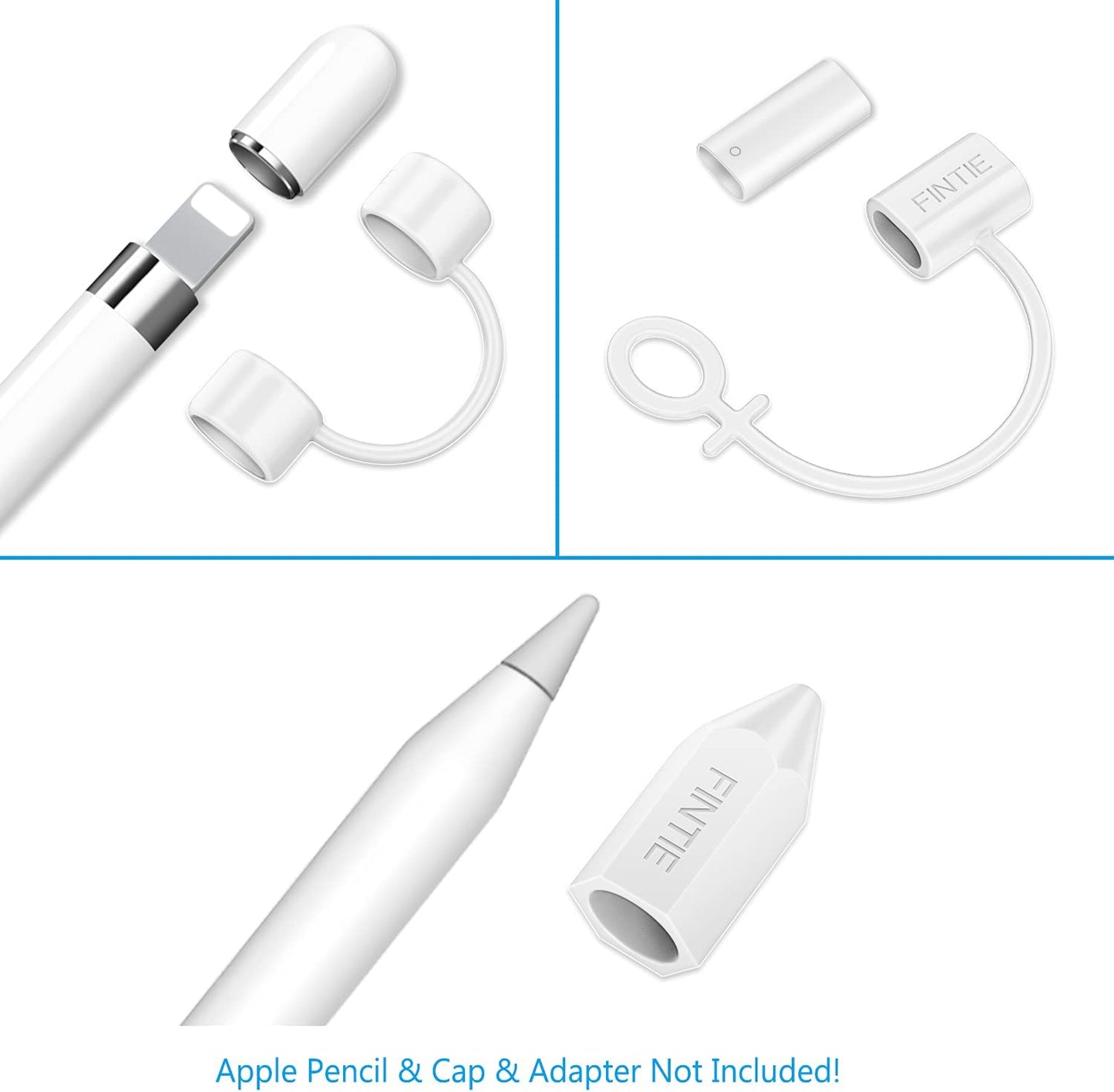 Fintie 3 Pieces Silicone Bundle Compatible with Apple Pencil 1St Generation, Soft Protective Cover Accessories Pencil Cap Holder with Nib Cover, Cable Adapter Tether, White  Fintie   