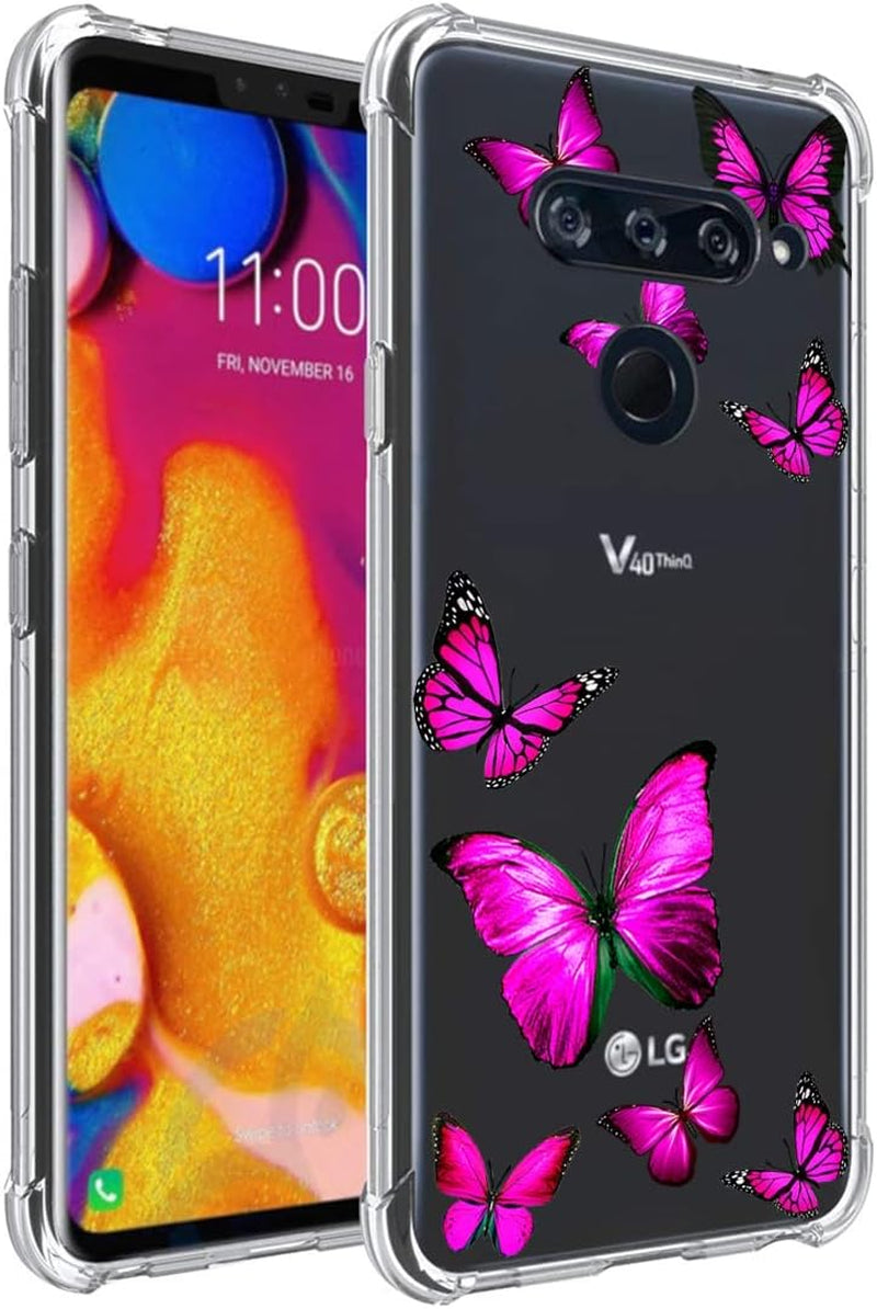 Tothedu Phone Case for LG V40/V40 Thinq Case V405UA0 Case for Girls, Clear Slim Shockproof Pattern Soft Flexible TPU Back Phone Protective Cover Cases for LG V40 Thinq (Rose Butterfly)  Tothedu   