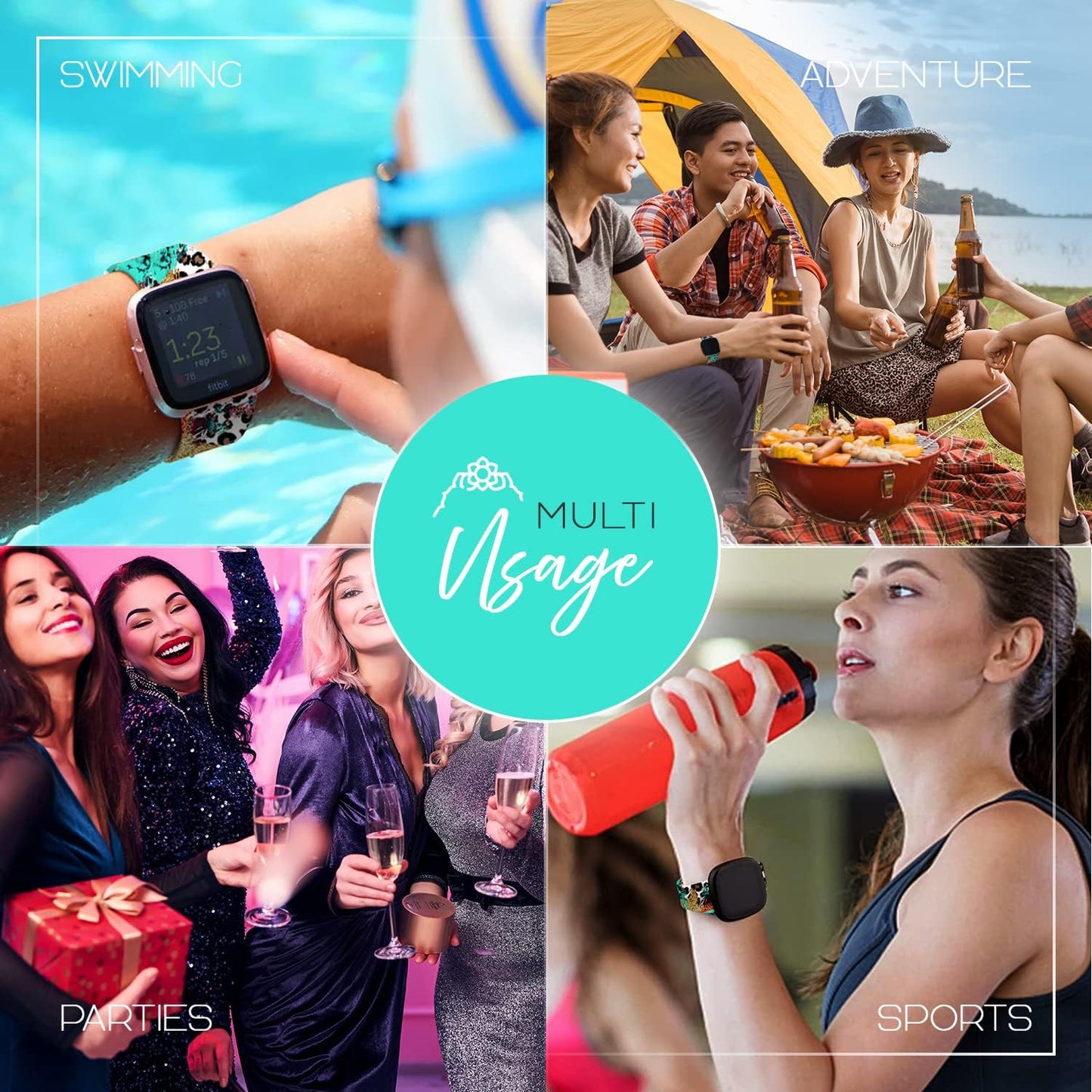 Lux Bands Printed Watch Band - Compatible Fitbit Watch Strap -Smart Watch Band with Stainless Steel Buckle - Compatible Watch Band with Silicone Strap - Adjustable Wristbands for Multi Usage  Lux Bands   