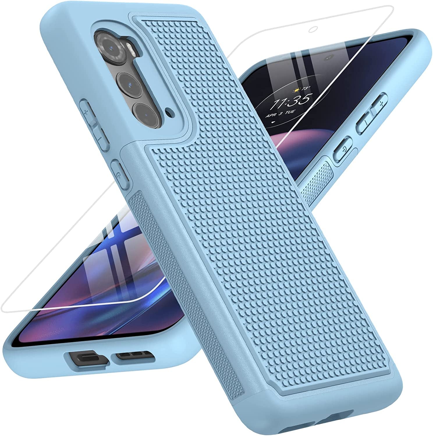 JXVM for Motorola Moto Edge 2022 Case: Moto Edge 5G UW 2022 Dual Layer Case | Shockproof Protective Cell Phone Cover with Hybrid Sturdy Textured Shell - Drop Proof Protection - 6.6 Inches (Blue)  JXVM Teal  