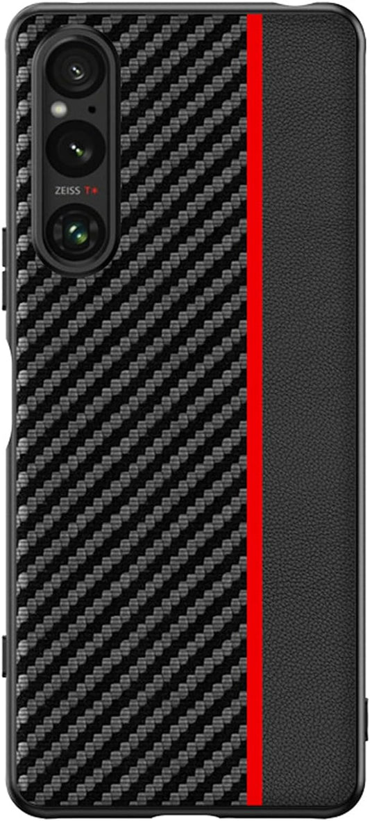 Thikk Leather Case for Sony Xperia 1 V, Carbon Fiber Texture Premium Faux Leather Slim Phone Case Scratch Resistant Protective Cover for Sony Xperia 1 V,Red  THikk   