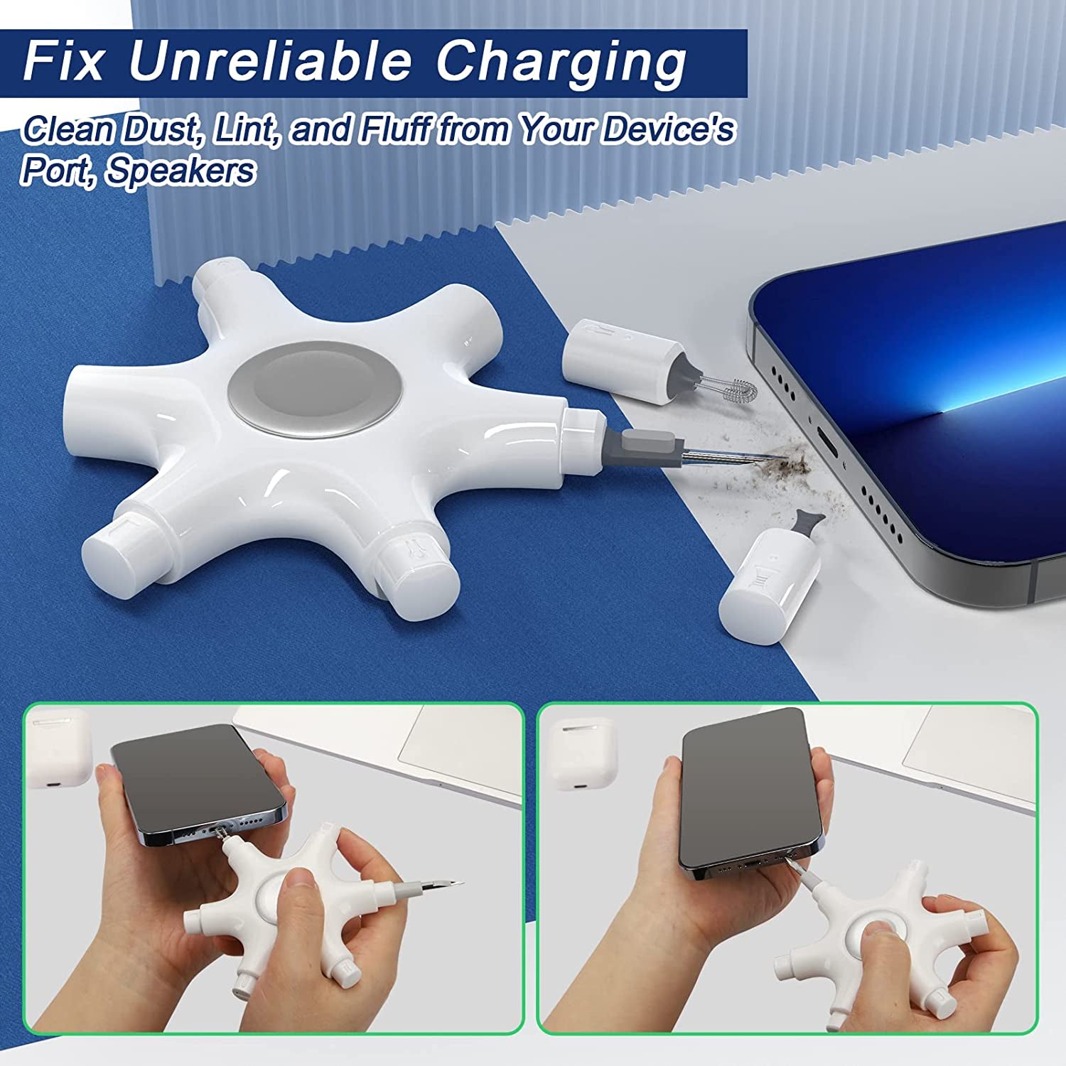 Phone Cleaning Kit Iphone Cleaner Earbuds Cleaner Kit- Repair Charging Port, Lightning Cables(And Type C), Speaker, Electonic Cleaner Tool for All Devices Cellphone Airpods Ipad  Grete Gotye   