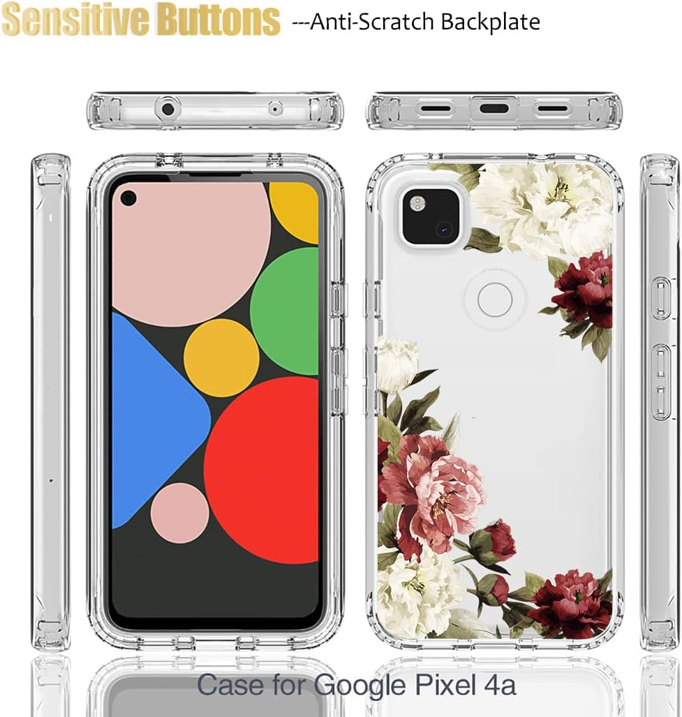 Yodueiv for Google Pixel 4A (Not Fit Pixel 4A 5G) G025J, GA02099 Case with Tempered Glass Screen Protector, Full-Body Cute Clear Floral Pattern Protective Phone Cover Case for Google Pixel 4A (Flower)  Yodueiv   