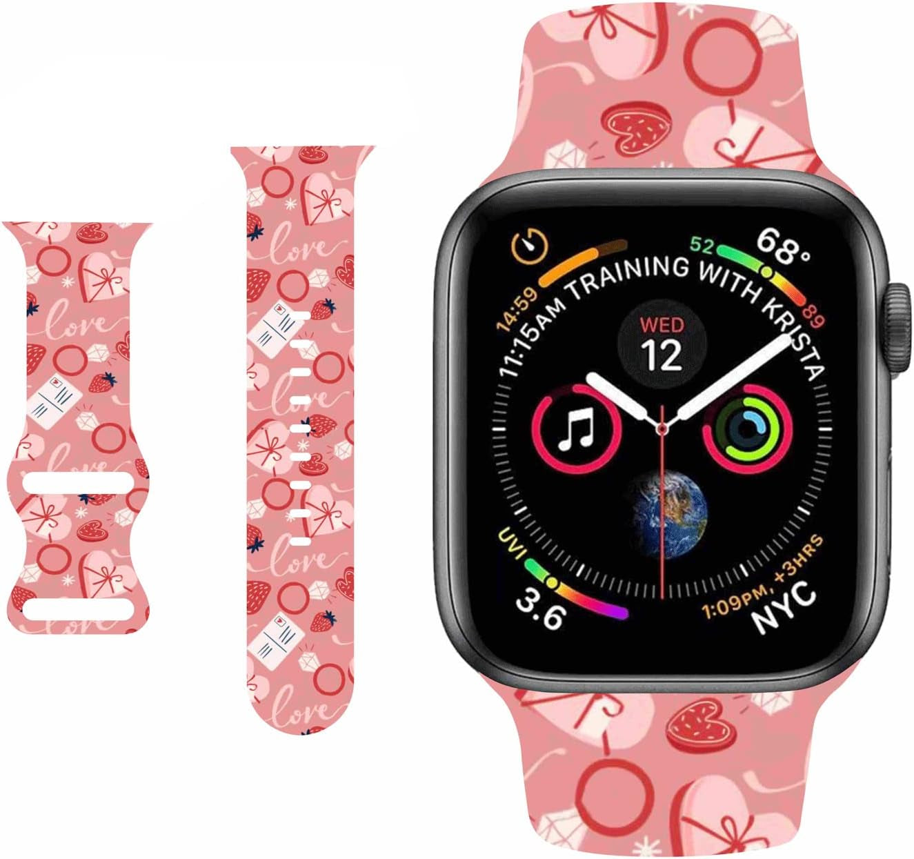 HYHMXB Sweet Lover Valentine'S Day Watch Bands Compatible with Apple Watch 38Mm 40 Mm 41Mm, Fresh Breathable Soft Silicone Wristband Strap for Girls Women Iwatch SE & Series 7/6/5/4/3/2/1 (Color 7)  HYHMXB Color 5 38/40/41mm 