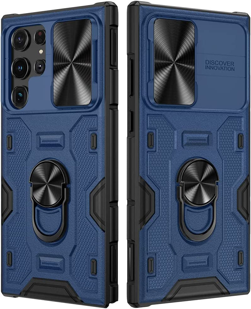 VEGO Compatible for Galaxy S22 Ultra Stand Case with Slide Camera Cover, Built-In 360° Rotate Magnetic Ring Stand Heavy Duty Protective Cover Case for Samsung Galaxy S22 Ultra 5G 6.8 Inch 2022 - Blue  VEGO   