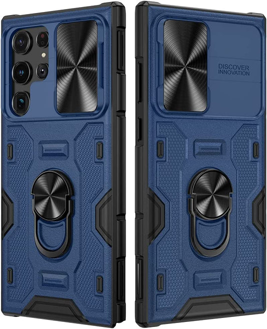 VEGO Compatible for Galaxy S22 Ultra Stand Case with Slide Camera Cover, Built-In 360° Rotate Magnetic Ring Stand Heavy Duty Protective Cover Case for Samsung Galaxy S22 Ultra 5G 6.8 Inch 2022 - Blue  VEGO   