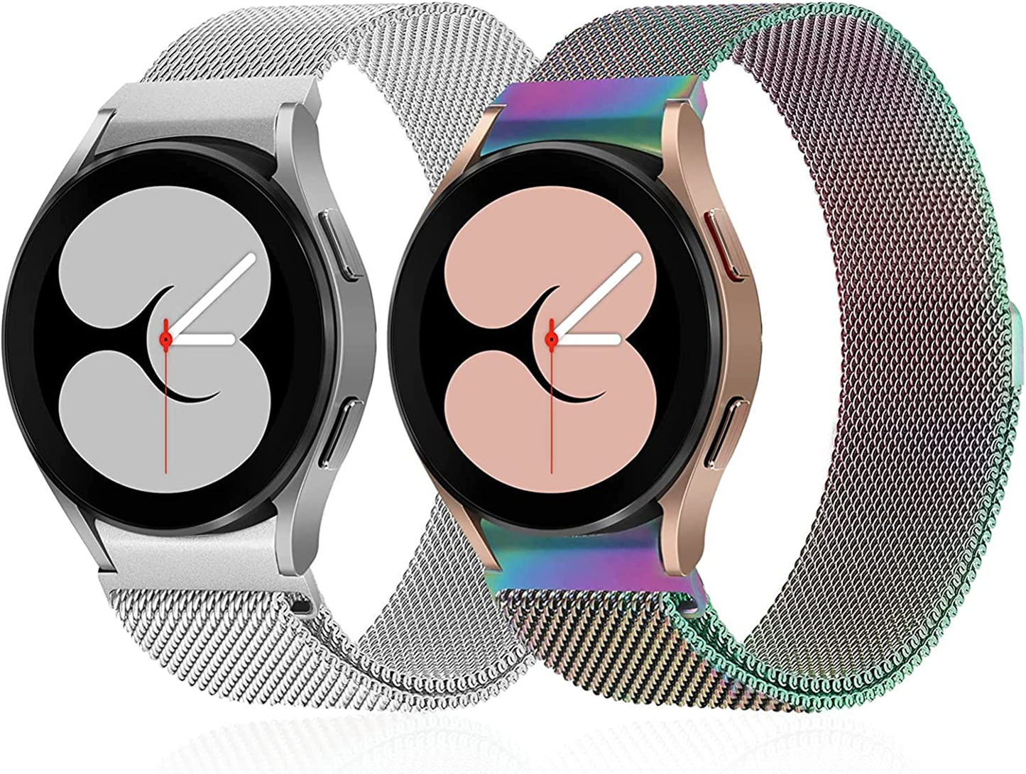 2 Packs No Gap Metal Bands Compatible with Samsung Galaxy Watch 5/Watch 5 Pro/Galaxy Watch 4 40Mm 44Mm/Galaxy Watch 4 Classic 42Mm 44Mm, Milanese Stainless Magnetic Strap for Men Women  HPJK Silver/Colorful for Galaxy Watch 5 / 4 