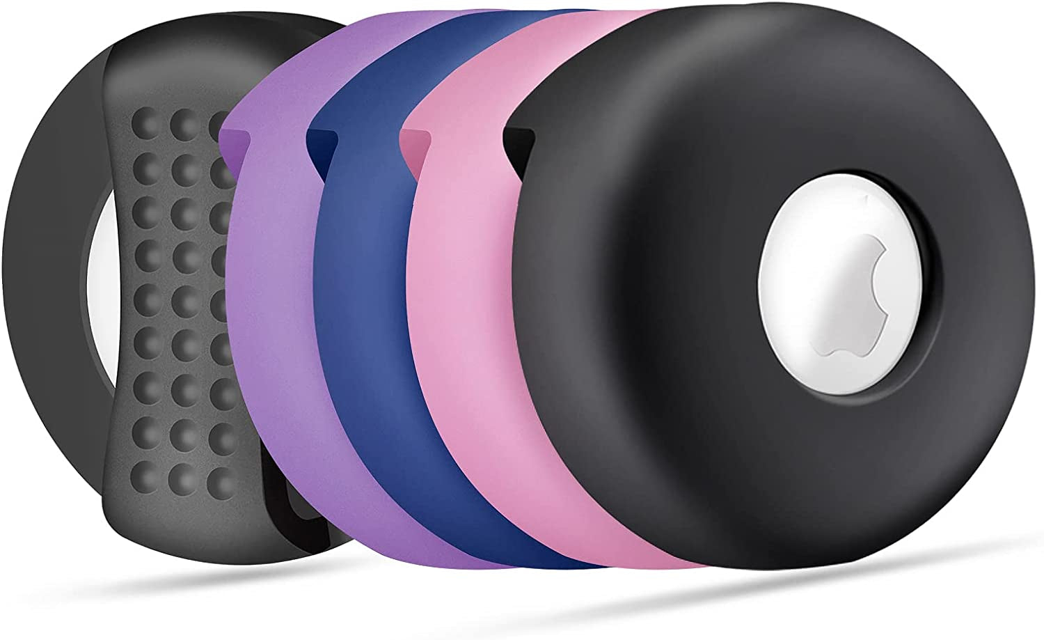 CHINCUM Airtag Dog Collar Holder with Soothing Dots, Silicone Shockproof Pet Collar Case for Apple Airtag, Durable Air Tag Case Holder Compatible with Cat Dog Collars 0.6-1.2 Inch Width  CHINCUM Black/Blue/Pink/Purple 4 pack  