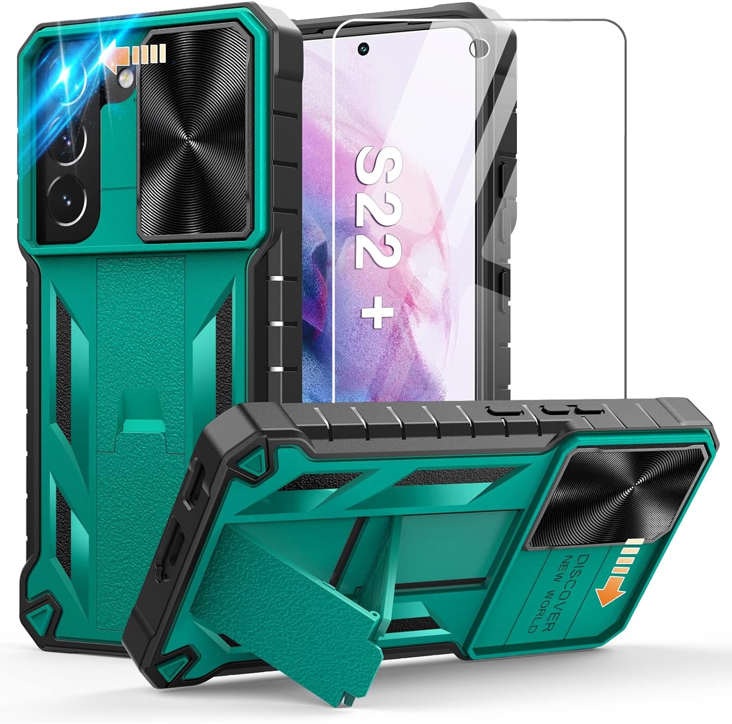 WTYOO for Samsung Galaxy S22-Plus Case: Military Grade Drop Proof Protective Rugged TPU Matte Shell | Shockproof Durable Protection Tough Cell Phone Cover with Built-In Kickstand  WTYOO Pine Green  