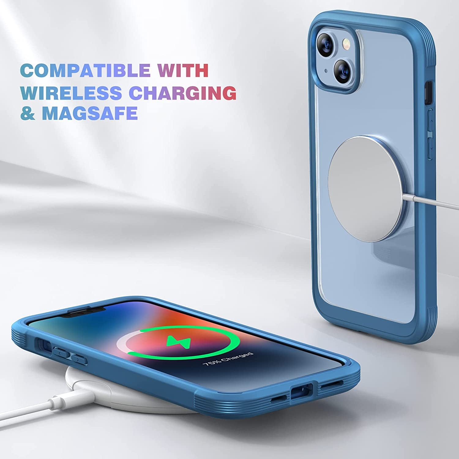 Diaclara Designed for Iphone 14 plus Case, Full Body Rugged Case with Built-In Touch Sensitive Anti-Scratch Screen Protector, with Camera Lens Protector for Iphone 14 plus 6.7" (Blue and Clear)  Diaclara   