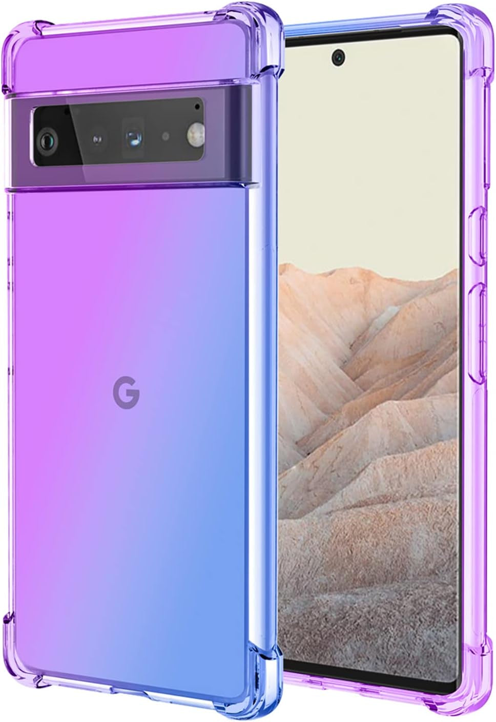 OEURVQO for Pixel 6 Pro Google 6 Pro G8VOU Case Clear Cute Cat Pattern Cartoon Animal Soft TPU Shockproof Bumper Anti-Scratch Protective Phone Case for Google Pixel 6 Pro 5G (Staring Cat)  OEURVQO Purple Blue  