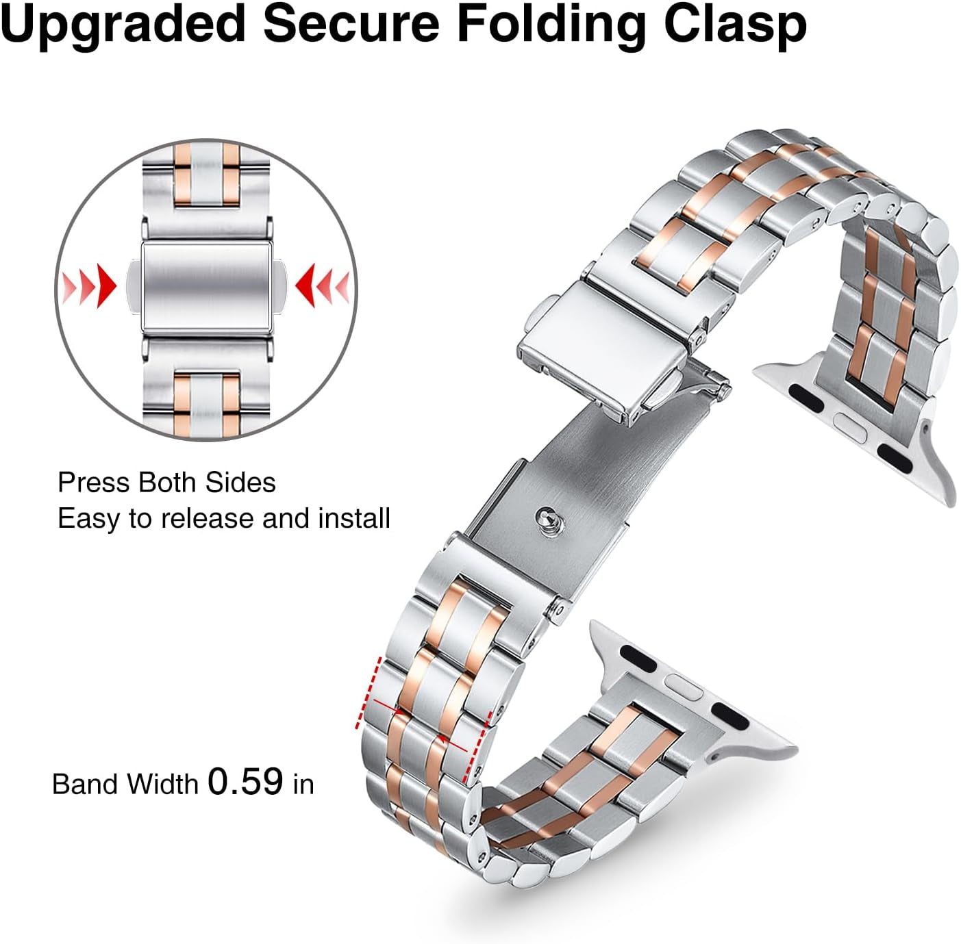 STIROLL Thin Replacement Band Compatible for Apple Watch 38Mm 40Mm 41Mm 42Mm 44Mm 45Mm 49Mm, Stainless Steel Metal Wristband Women Men for Iwatch Ultra SE Series 8/7/6/5/4/3/2/1(Silver+Rose Gold)  STIROLL   