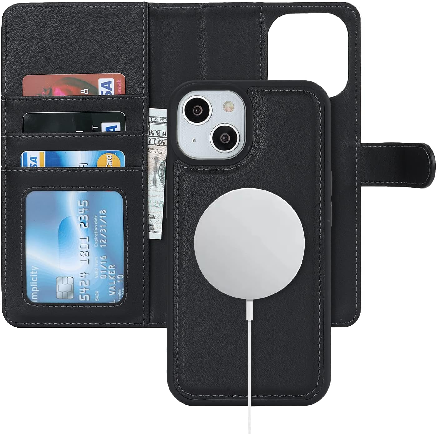 Ｈａｖａｙａ Iphone 13 Pro Max Wallet Case Magsafe,Iphone 12 Pro Max Wallet Case Detachable Magnetic,Iphone 13 Pro Max Phone Case Wallet with Card Holder for Women,Flip Magnetica Cover for Men-Blue  Ｈａｖａｙａ Black iPhone 14 & iPhone 13 