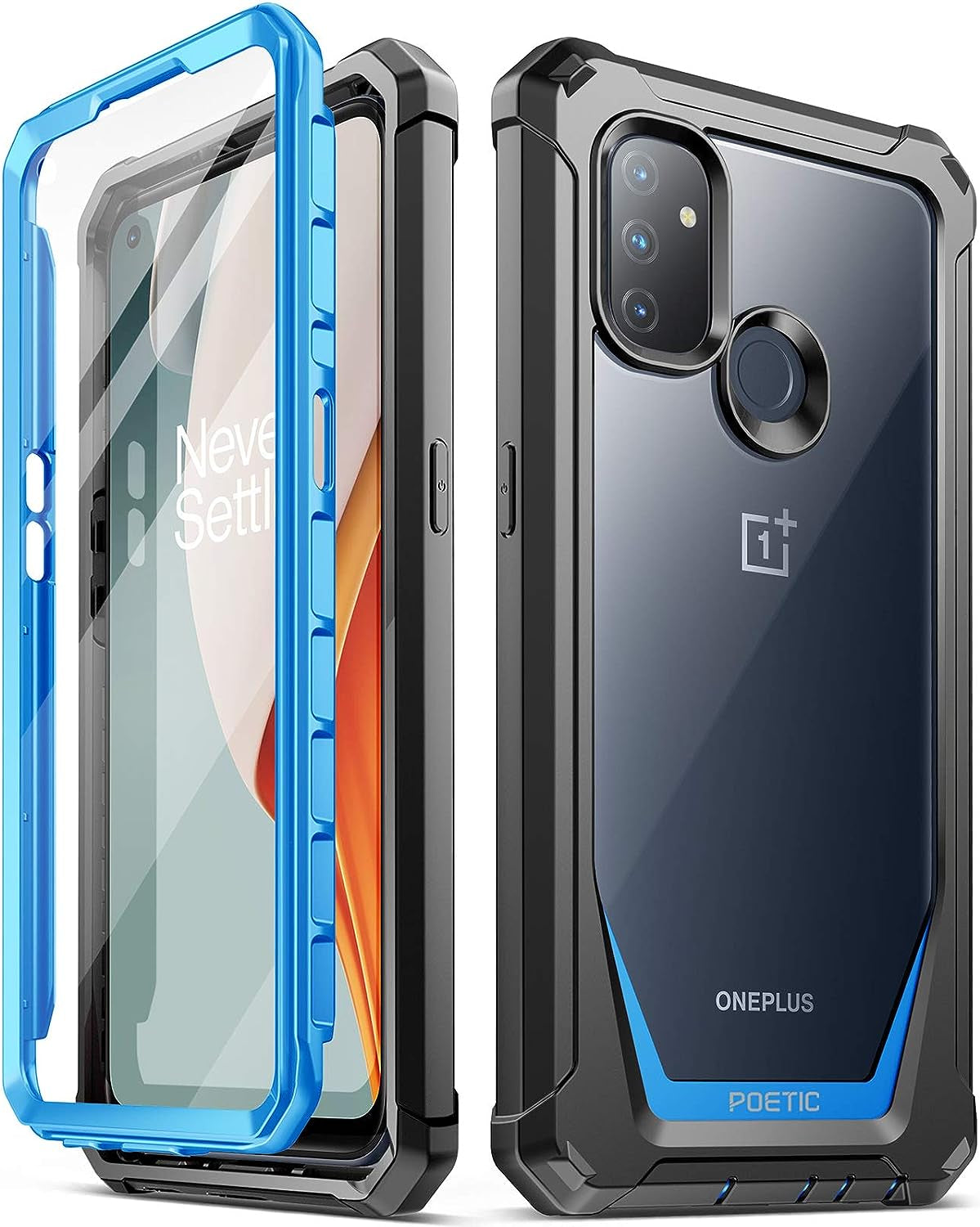 Poetic Guardian Series Case Designed for Oneplus Nord N100, Full-Body Hybrid Shockproof Bumper Cover with Built-In-Screen Protector, Blue/Clear  Poetic   