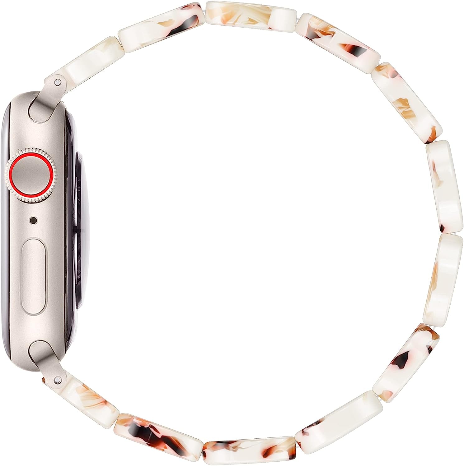 Resin Stretchy Apple Watch Band Compatible With【Series 8 7 Starlight】Apple Watch 49Mm 45Mm 44Mm 42Mm for Women Girl, Lightweight Fashion Cute Bracelet for Iwatch Series 8/7/6/5/4/3/2/1/Se-Nougat White  BuPa   