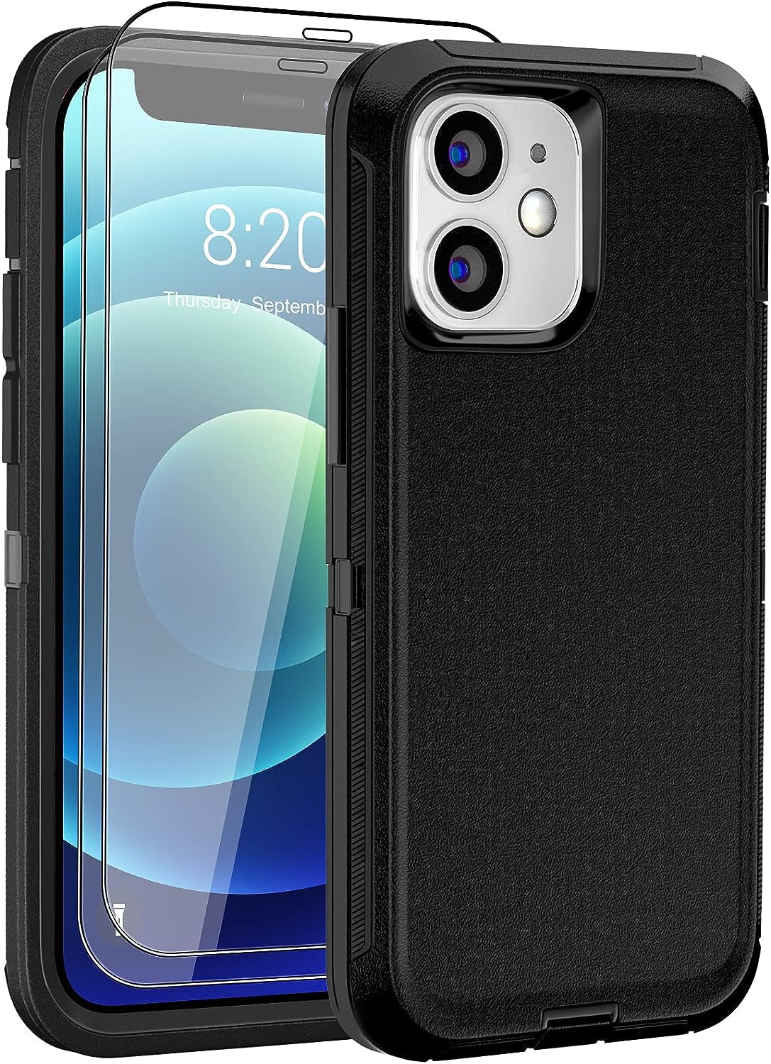 DHCALL for Iphone 12 Case & Iphone 12 Pro Case (6.1"), with 2 Tempered Glass Screen Protector,Belt Clip Holster, [Full Body Drop Protection] Shockproof Tough Durable 6.1 Inch（Black Green+Clip）  DHCALL   