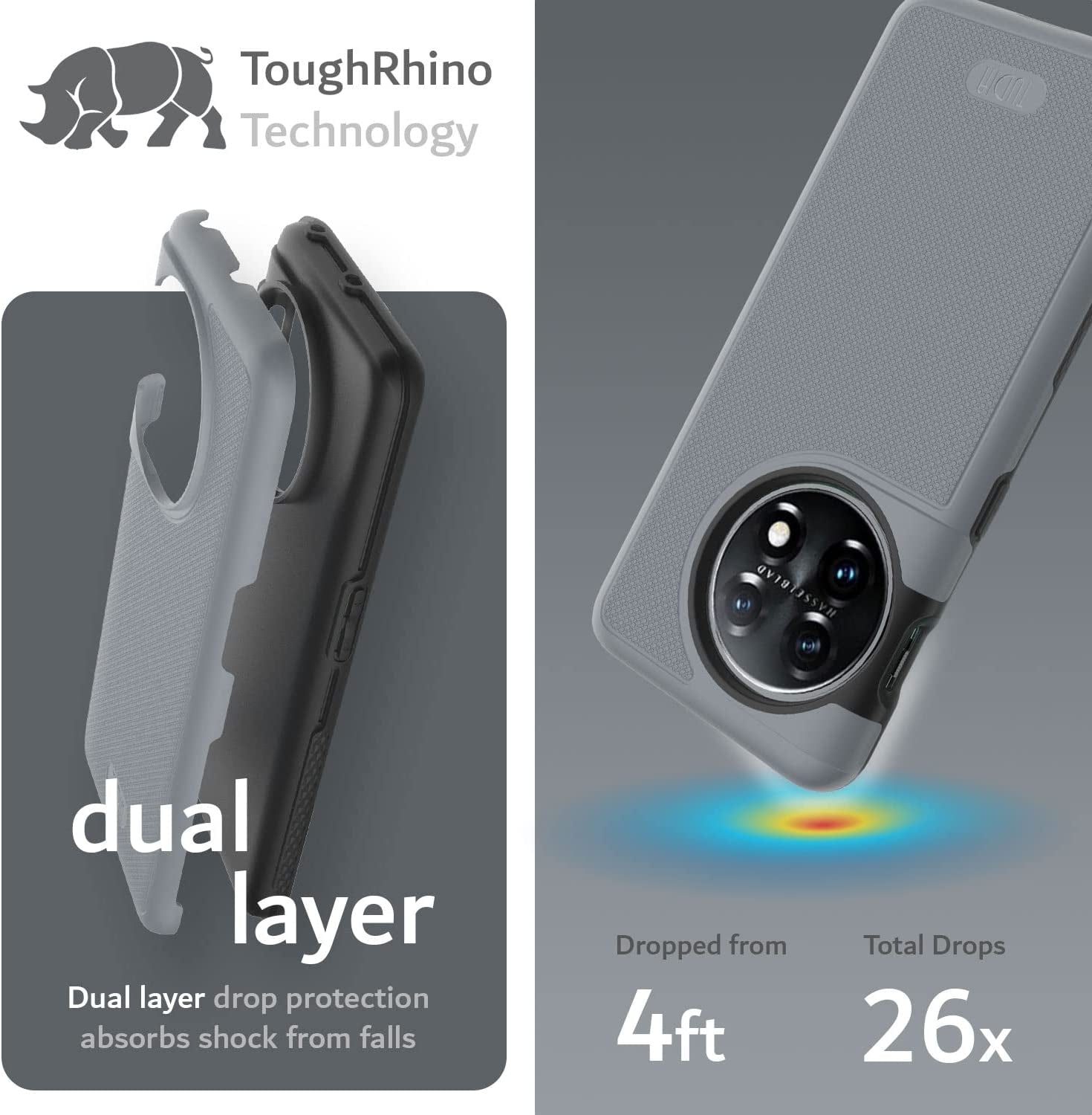 TUDIA Dualshield Grip Designed for Oneplus 11 Case 5G (2023), [Mergegrip] Dual Layer Shockproof Slim Military Grade Non-Slip Tough Heavy Duty Protective Phone Case Cover (Gray)  TUDIA   