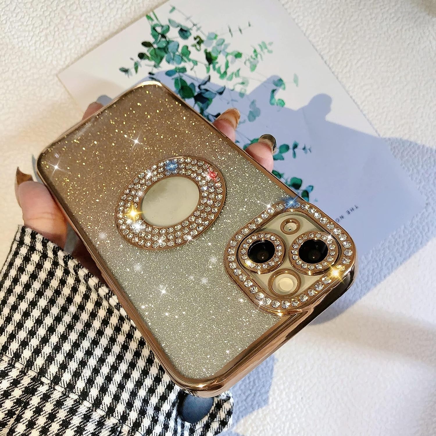 Yivenbarity Compatible for Iphone 13,Bling Luxury Plating Rhinestone Design Cover for Women Girl,Shiny Glitter Crystal Diamond Sparkle Gradient Clear Case with Camera Lens Shockproof Protection-Gold  Yivenbarity   