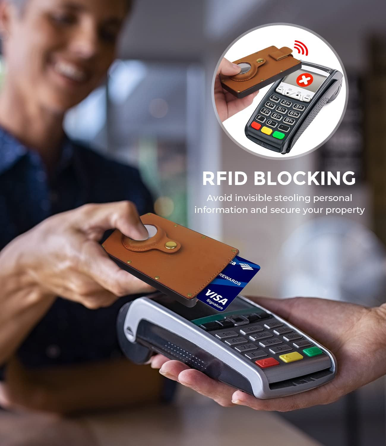 ONIJIA Airtag Wallet Card Holder Men, Smart Air Tag Wallet with Real Leather and Metal, RFID Card Case, Minimalist Credit Card Holder Women, Christmas Gifts (Brown)  ONIJIA   