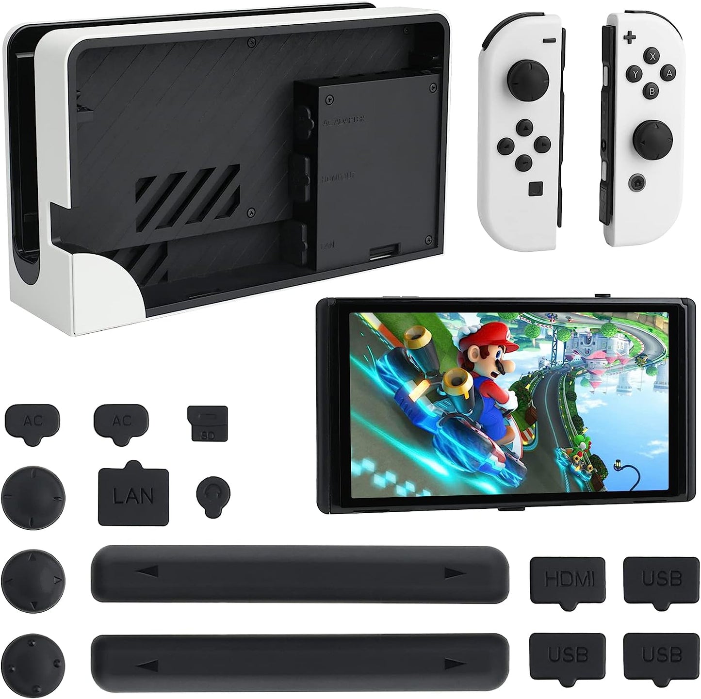 FANPL Accessories for Nintendo Switch OLED with 11 Dust Plugs and 3 Thumb Grips  FANPL   