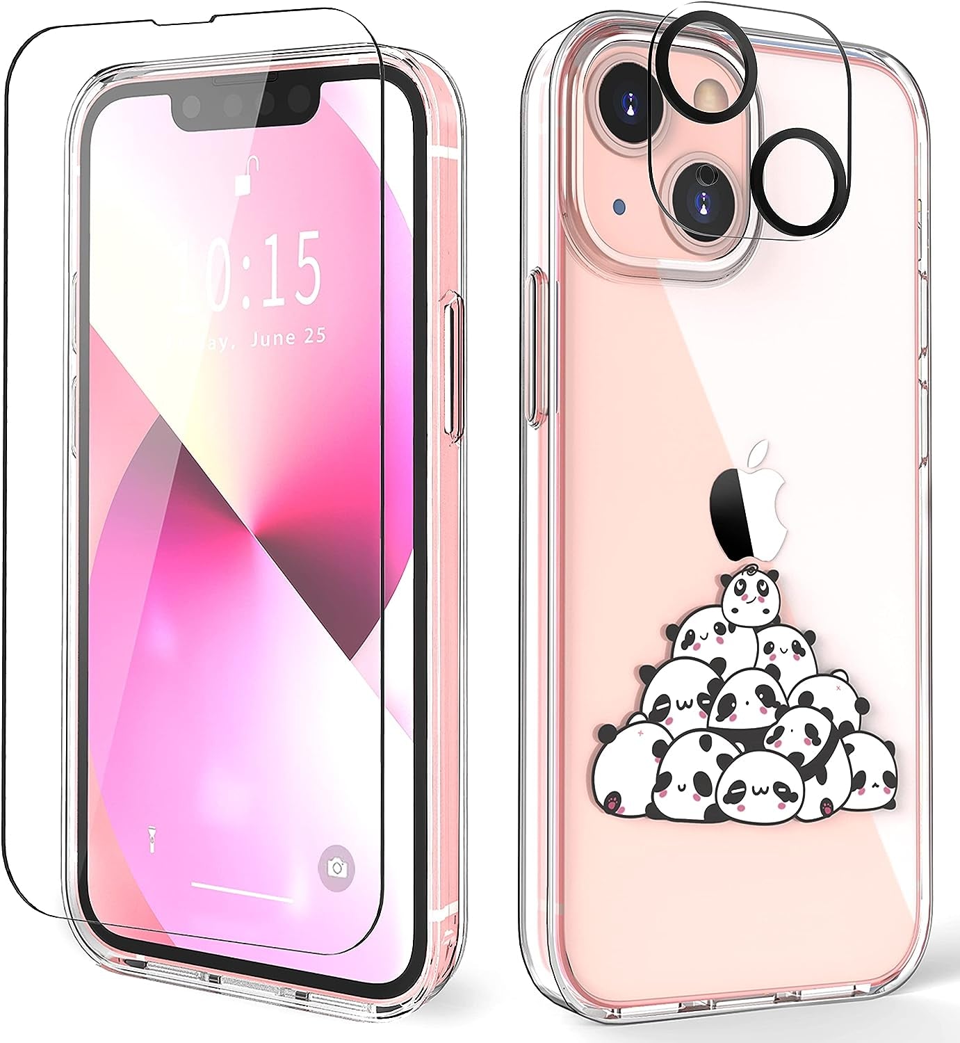 ZQWY Designed for Iphone 13 Case 6.1 Inch, with Tempered Glass Screen Protector Camera Lens Protector Clear with Design Floral Protective Aesthetic Flower Women Girl Phone Cover (Stormtrooper Helmet)  ZQWY Panda Bears  