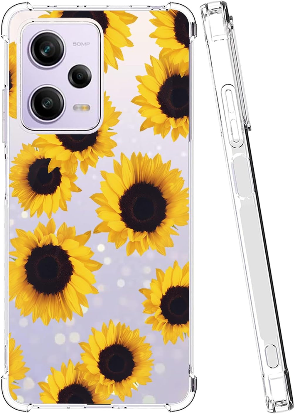 Sidande Case for Redmi Note 12 Pro Case, Poco X5 Pro 5G 22101320G Case for Girls Women, Clear Floral Soft Flexible TPU Slim Phone Protective Case Cover for Xiaomi Redmi Note 12 Pro 5G (Sunflower)  Sidande   