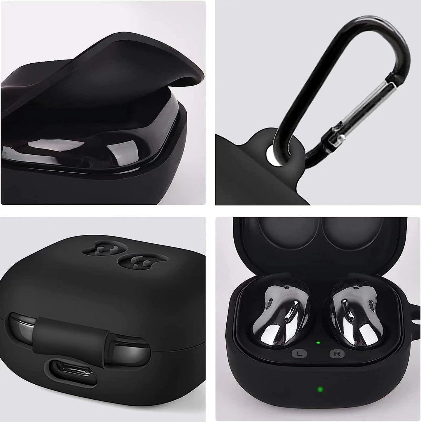 VAEKNVG Silicone Case for Samsung Galaxy Buds 2 Pro/Galaxy Buds 2/ Galaxy Buds Pro/Galaxy Buds Live Case, Shock-Absorbing Protective Earbuds Cover with Carabiner Accessories(Black)  VAEKNVG   