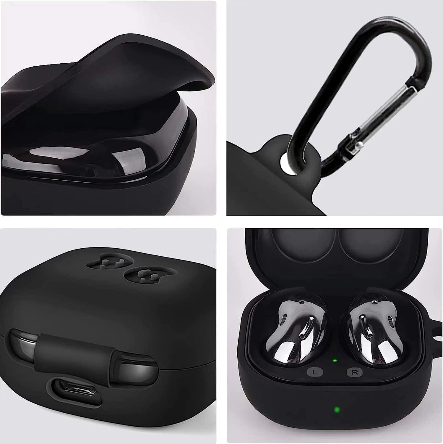 VAEKNVG Silicone Case for Samsung Galaxy Buds 2 Pro/Galaxy Buds 2/ Galaxy Buds Pro/Galaxy Buds Live Case, Shock-Absorbing Protective Earbuds Cover with Carabiner Accessories(Black)  VAEKNVG   