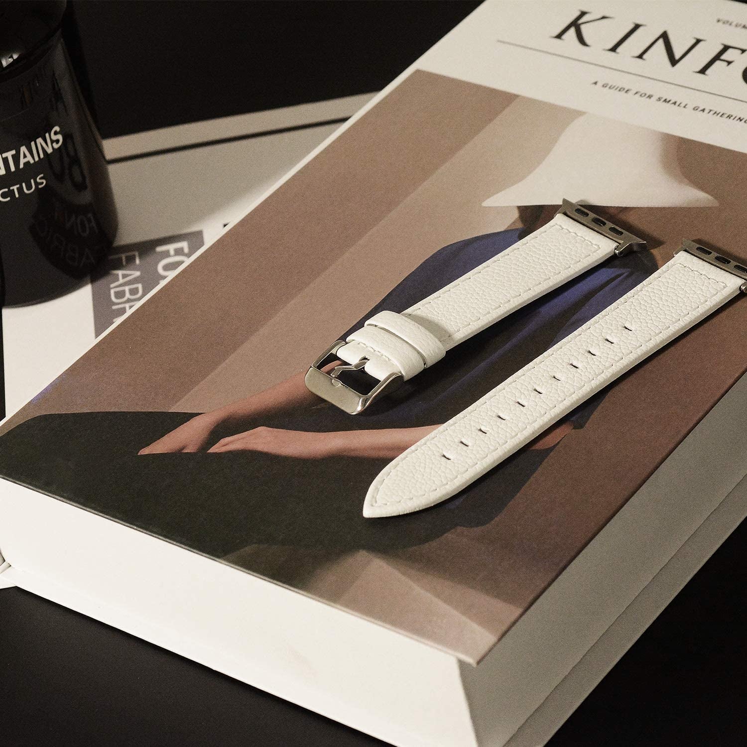 Fullmosa Compatible Apple Watch Band Leather 42Mm 44Mm 45Mm 38Mm 41Mm 40Mm for Iwatch Se/Se2/Series 8/7/6/5/4/3/2/1/Ultra 49Mm,42Mm/44Mm/45Mm White + Silver Buckle  Fullmosa   